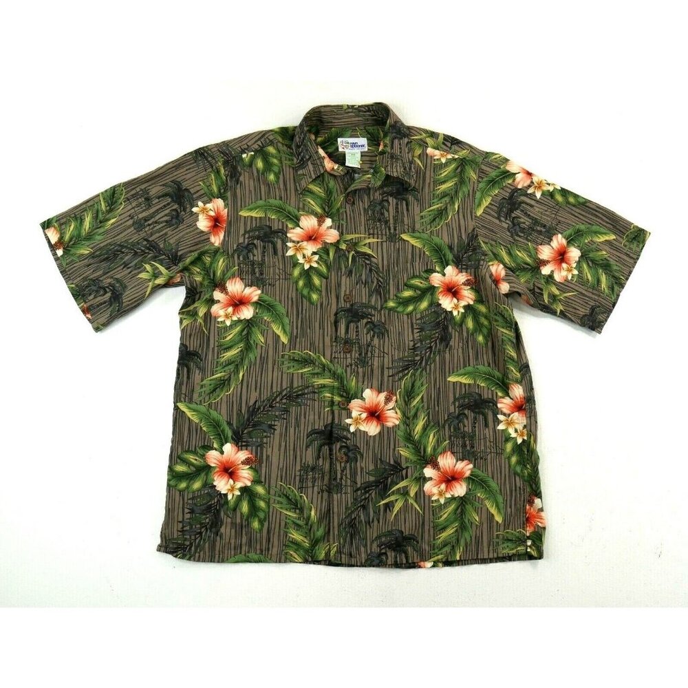 Reyn Spooner Vintage Tropical Palms & Floral Hawaiian Aloha Rayon Shirt Mens M